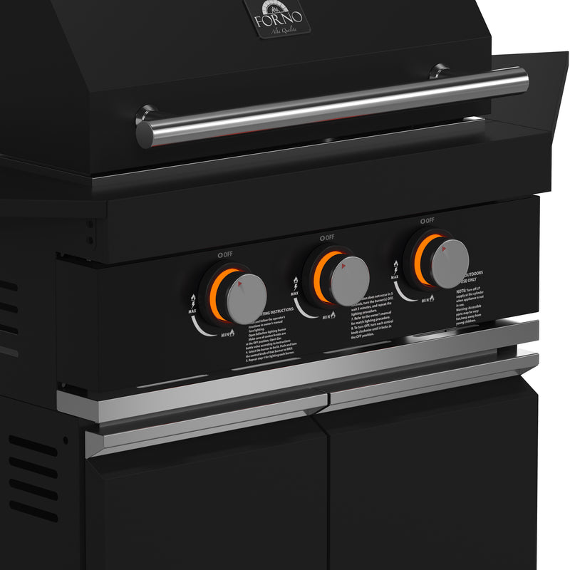Forno All'Aperto Outdoor Kitchen with 99,600 BTU BBQ, 36,000 BTU Plancha, 19,000 BTU Pizza Oven, Black Sintered Stone Countertops, FODKT2568BLK