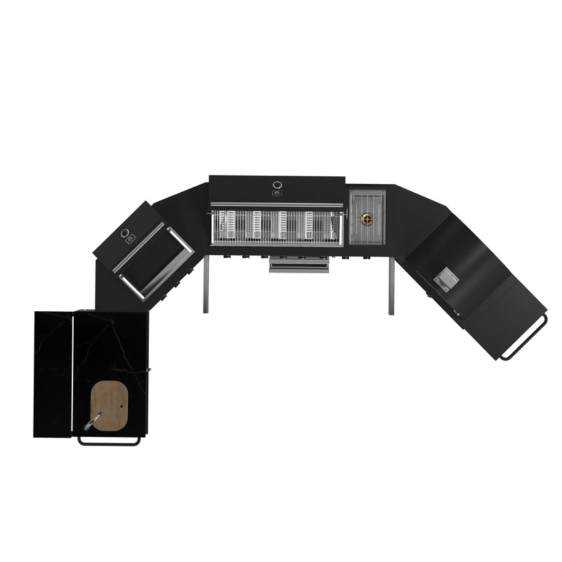 Forno All'Aperto Outdoor Kitchen with 99,600 BTU BBQ, 36,000 BTU Plancha, 19,000 BTU Pizza Oven, Black Sintered Stone Countertops, FODKT2568BLK