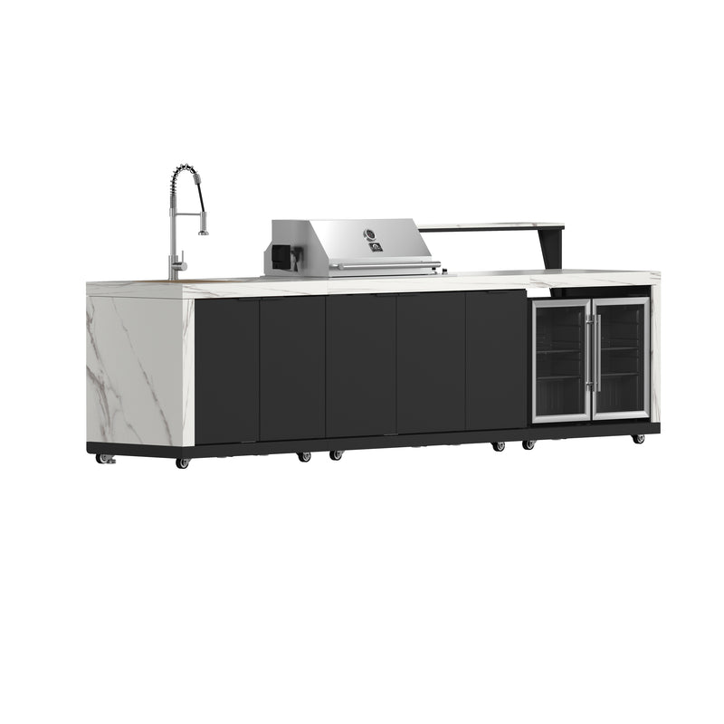 Forno Rimini 30" Outdoor Kitchen with 62,600 BTU BBQ, 3 Burners with Sear & Rotisserie, 4.8 cu.ft. Beverage Center, Stainless Steel Double Sink in Black and White, Sintered Stone Countertop, Fully Assembled, FODKT2575WHT