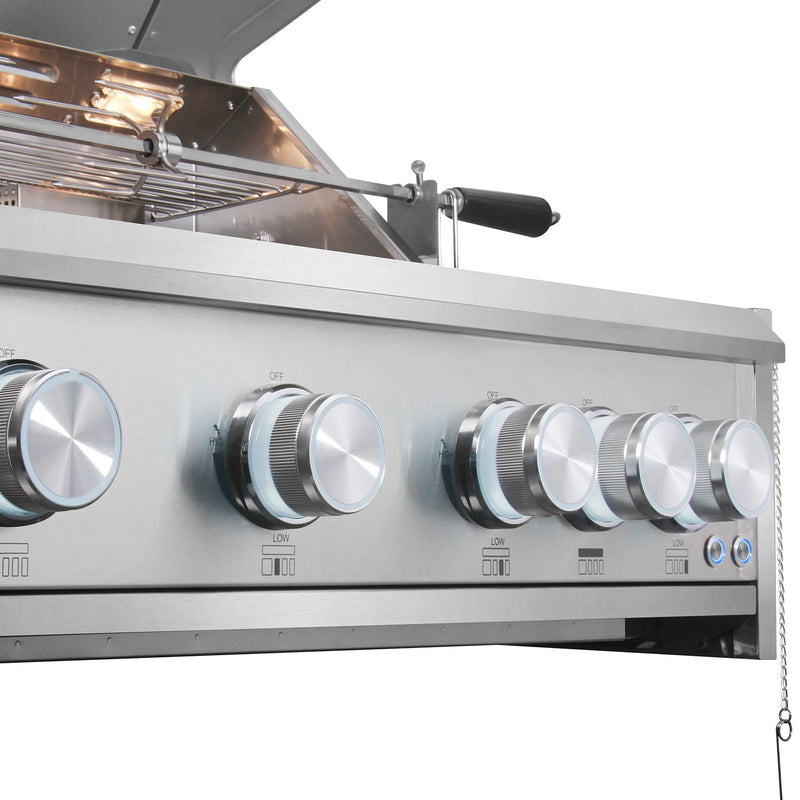 Cosmo 32" Built-In Propane Gas Grill in Stainless Steel, 5 Burners, Infrared Rotisserie, LED Lighting, COS-BGGN325K