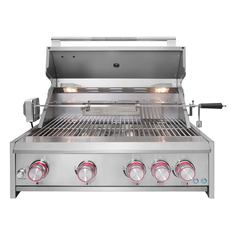 Cosmo 32" Built-In Propane Gas Grill in Stainless Steel, 5 Burners, Infrared Rotisserie, LED Lighting, COS-BGGN325K