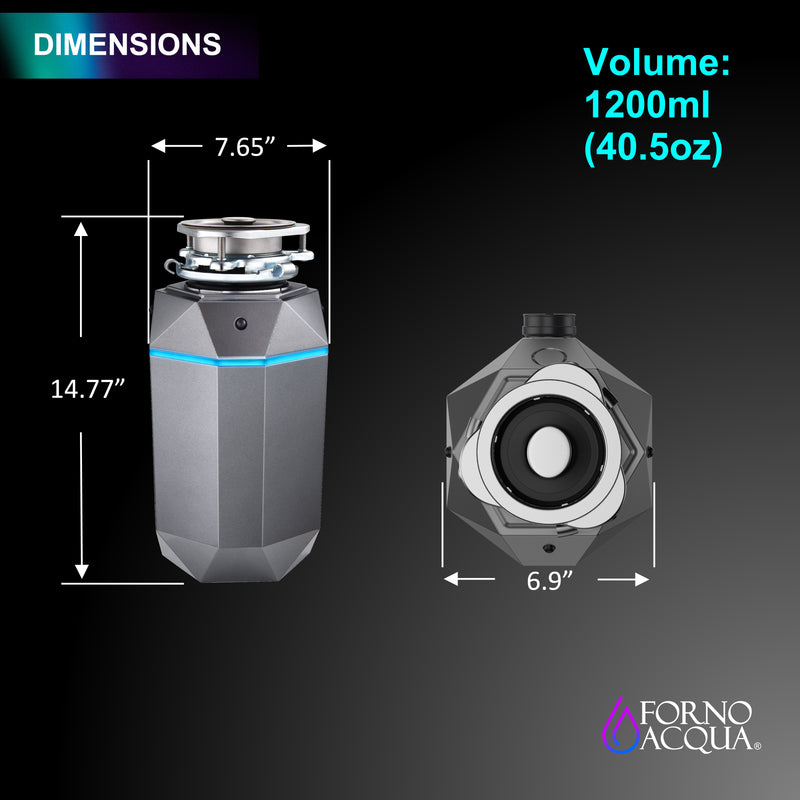 Forno ACQUA 1HP Garbage Disposal with Motion Sensor LED Light, Air Switch, 4-Stage Grinding, WDD100TA1BO