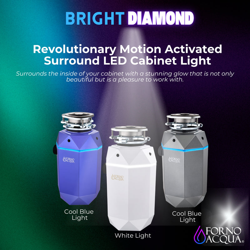 Forno ACQUA BrightDIAMOND Amethyst 3/4HP Garbage Disposal with Motion Sensor LED Light, Air Switch, Stainless Steel Grinding, WDD075TA1AM