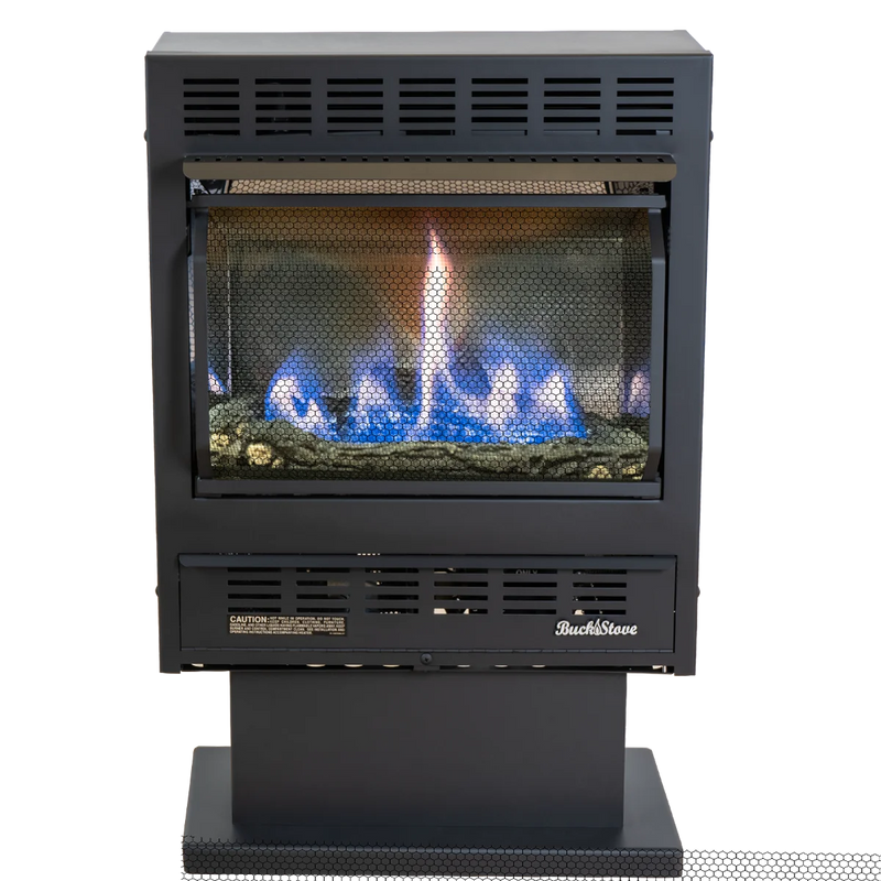 Buck Stove Model 1127 Vent-Free Gas Fireplace, 25,000 BTU, Blower, Deluxe Mantel, Thermostat, NV C11272LP