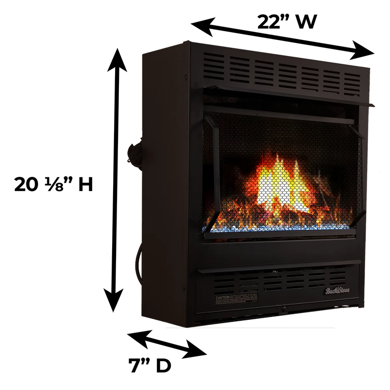 Buck Stove Model 1127 Vent-Free Gas Fireplace, 25,000 BTU, Blower, Deluxe Mantel, Thermostat, NV C11272LP
