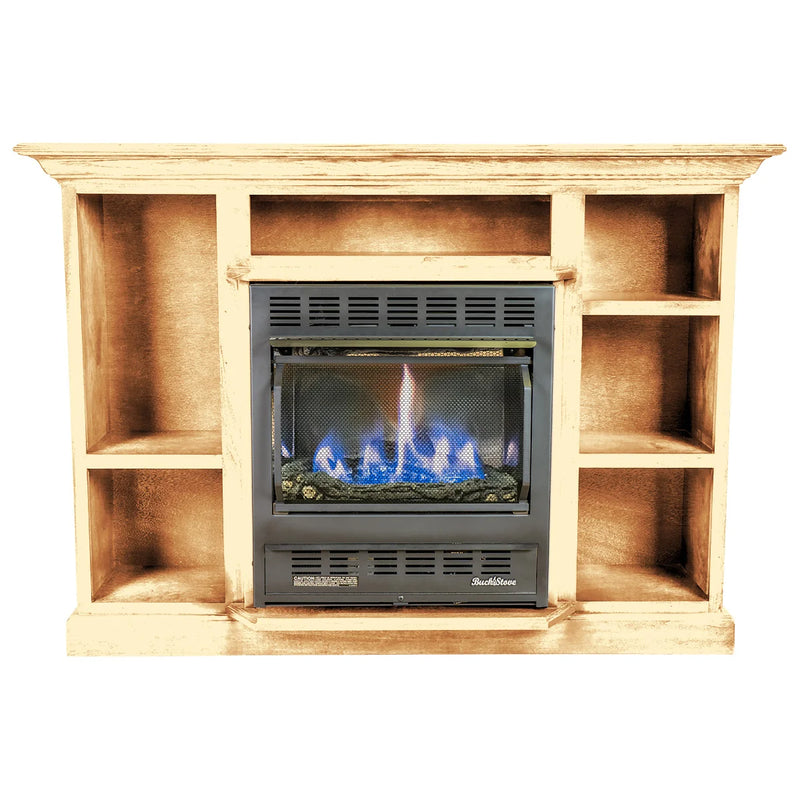 Buck Stove Model 1127 Vent-Free Gas Fireplace, 25,000 BTU, Blower, Deluxe Mantel, Thermostat, NV C11272LP