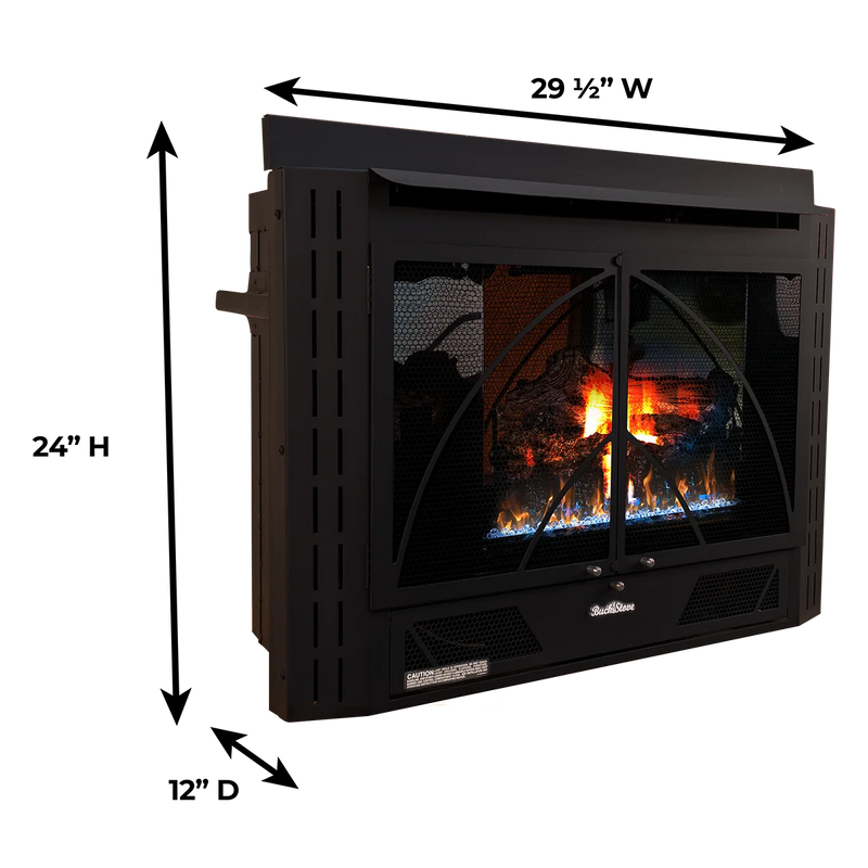 Buck Stove 34" Model 34ZC Contemporary Ventless Gas Stove, 33,000 BTU, Variable Speed Blower, Millivolt System