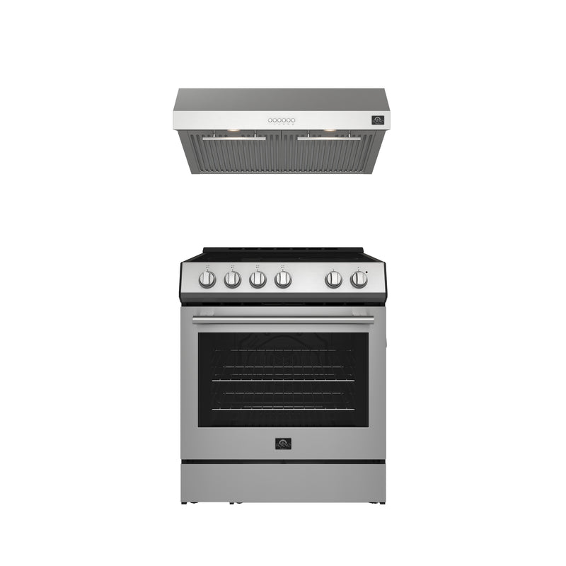 Forno Espresso 2-Piece Appliance Package - 30" Electric Range with 5.0 Cu.Ft. Electric Oven and Under Cabinet Range Hood in Stainless Steel, FBDL-002-01US