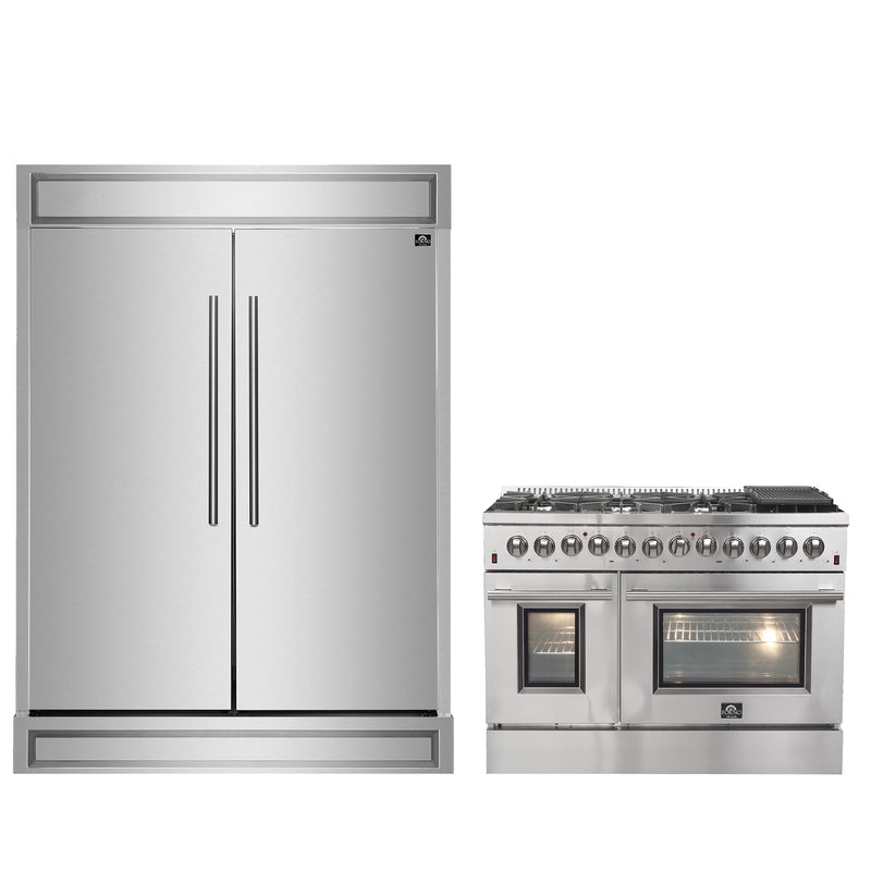 Forno 2-Piece Appliance Package - 48" Dual Fuel Range and 60" Built-In Refrigerator in Stainless Steel, FBDL-017-03CAUS