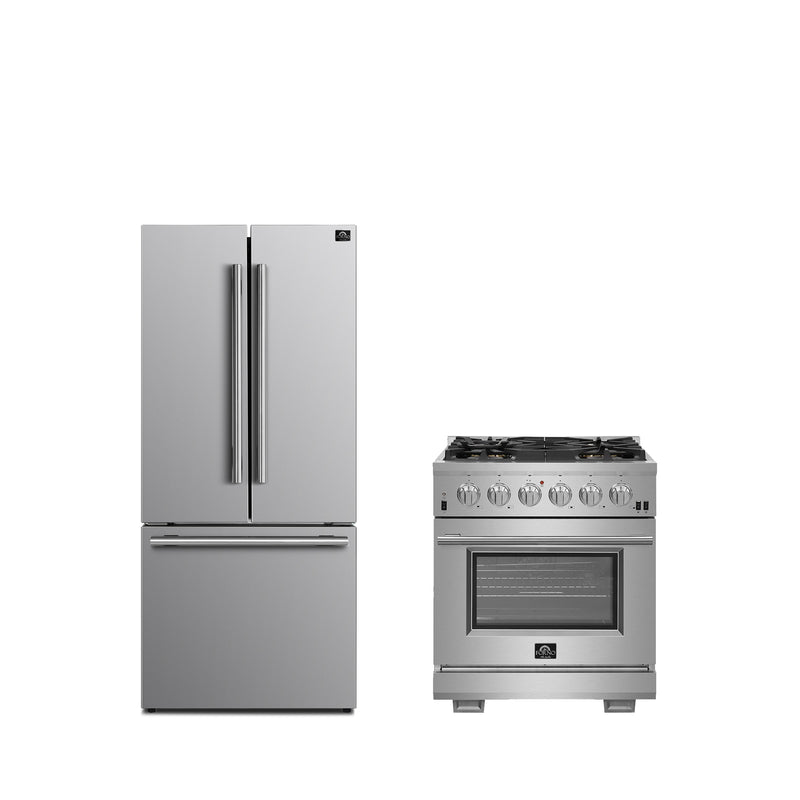 Forno 2-Piece Appliance Package- 30" Gas Range and 30" French Door Refrigerator in Stainless Steel, FBDL-019-01CAUS