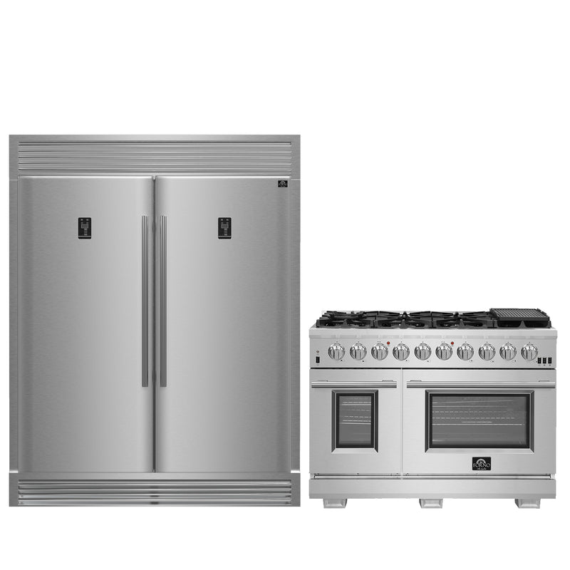 Forno 2-Piece Appliance Package - 48" Gas Range & 60" Pro-Style Refrigerator in Stainless Steel, FBDL-019-04CAUS