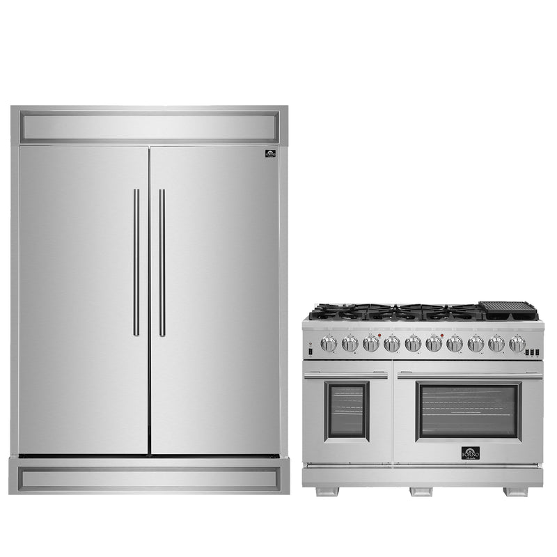 Forno 2-Piece Appliance Package - 48" Gas Range and 60" Built-In Refrigerator in Stainless Steel, FBDL-019-06CAUS