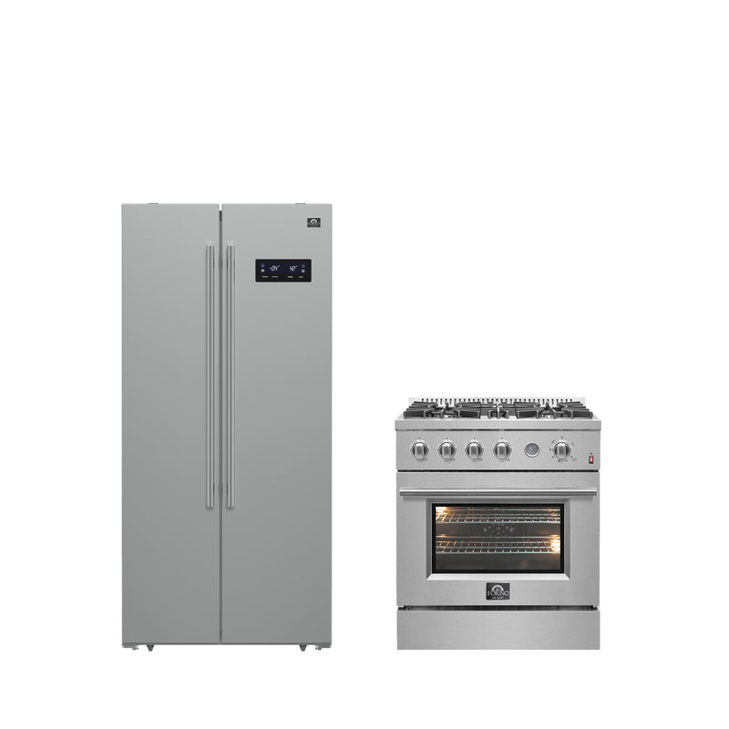 FORNO 2-Piece Appliance Package- 30" Gas Range and 33" Side-by-Side Refrigerator in Stainless Steel, FBDL-021-01CAUS