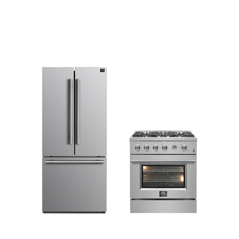 Forno 2-Piece Appliance Package- 30" Gas Range and 30" French Door Refrigerator in Stainless Steel, FBDL-021-02CAUS