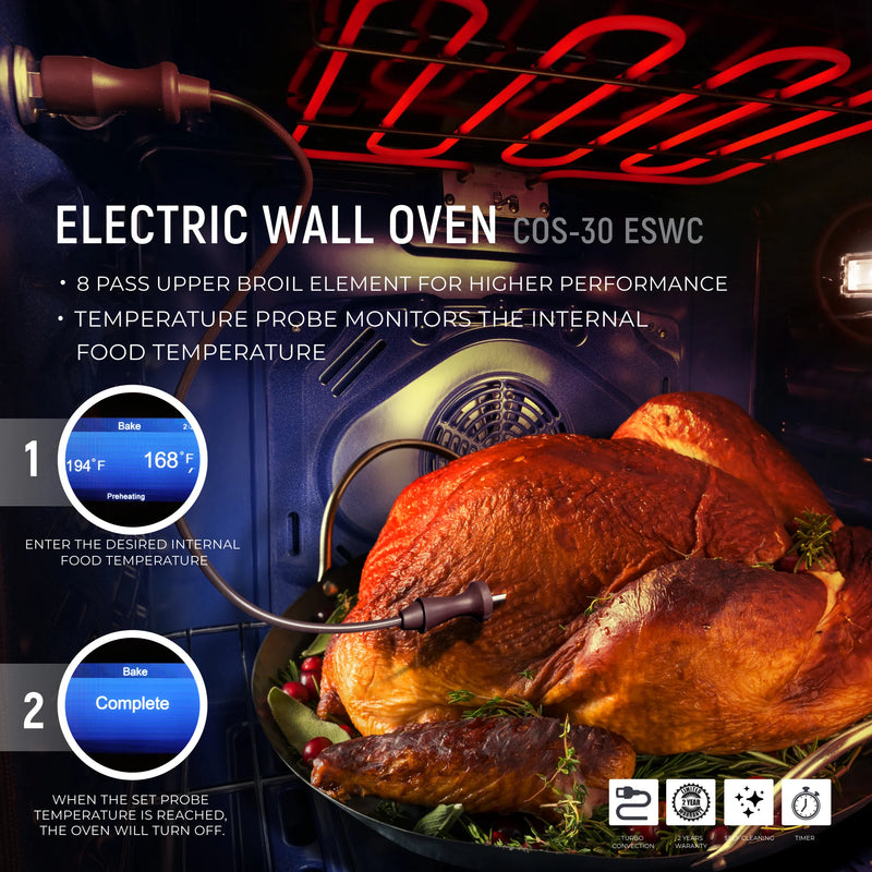 Cosmo 30" Haven Collection Single Electric Wall Oven in Stainless Steel, True Convection, Self-Cleaning, COS-30ESWC