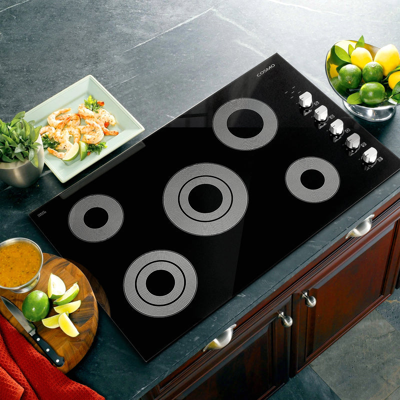 Cosmo 36" Electric Ceramic Glass Cooktop in Black, 5 Burners, Dual Zone Elements, COS-365ECC