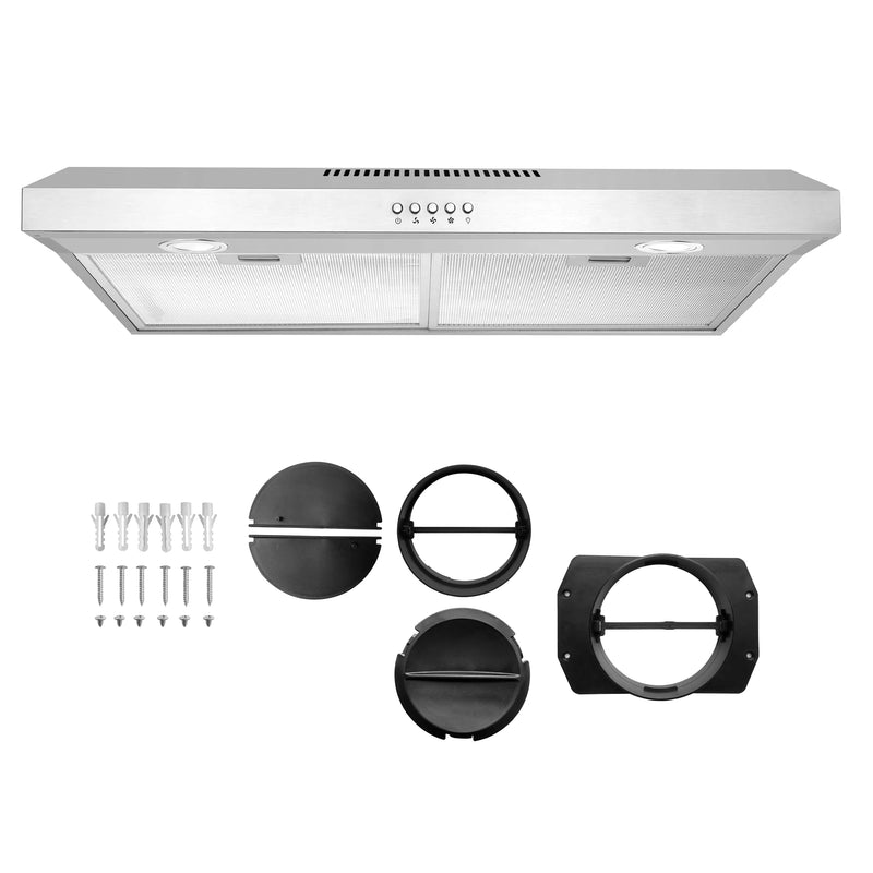 Cosmo 30" Delta Collection Under Cabinet Range Hood in Stainless Steel, 3-Speed Motor, LED Lights, COS-5U30