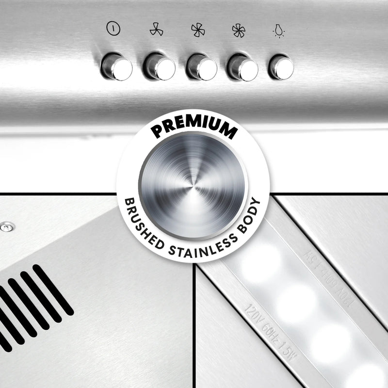 Cosmo 30" Delta Collection Under Cabinet Range Hood in Stainless Steel, 3-Speed Motor, LED Lights, COS-5MU30