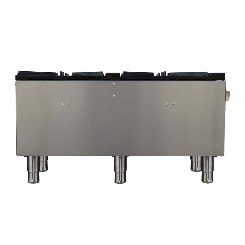 Forno Commerciale gas stock pot range, 2 powerful 3-ring burners, 160,000 BTU, durable stainless steel, heavy-duty cast iron grates