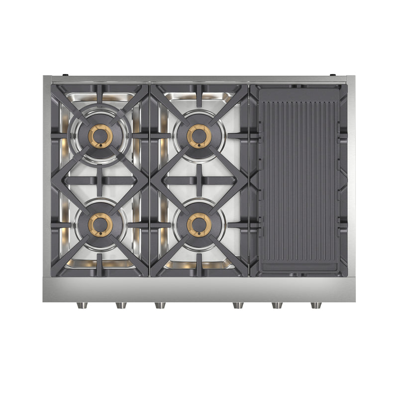 Forno 36" Pro-Style Gas Rangetop, 6 Sealed Brass Burners, Cast-Iron Grates, Griddle, FCTGS5751-36
