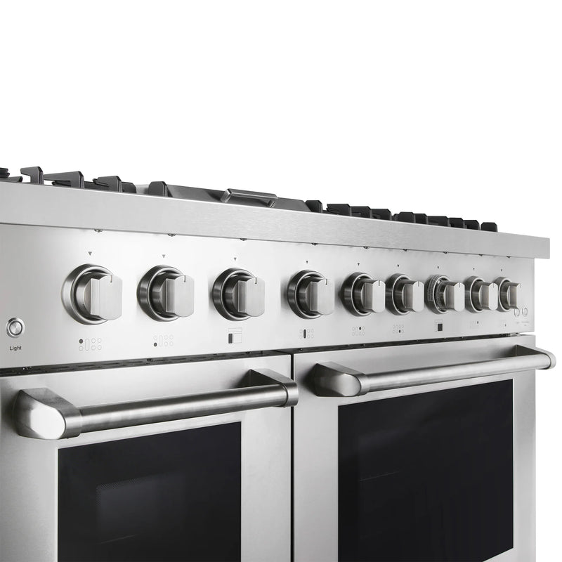 Cosmo 48" Lumin Collection 6.7 cu. ft. Freestanding Dual Fuel Double Oven Range in Stainless Steel, 6 Sealed Burners, Griddle, COS-DFRL486GK