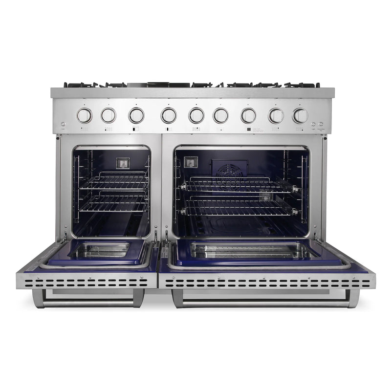 Cosmo 48" Lumin Collection 6.7 cu. ft. Freestanding Dual Fuel Double Oven Range in Stainless Steel, 6 Sealed Burners, Griddle, COS-DFRL486GK