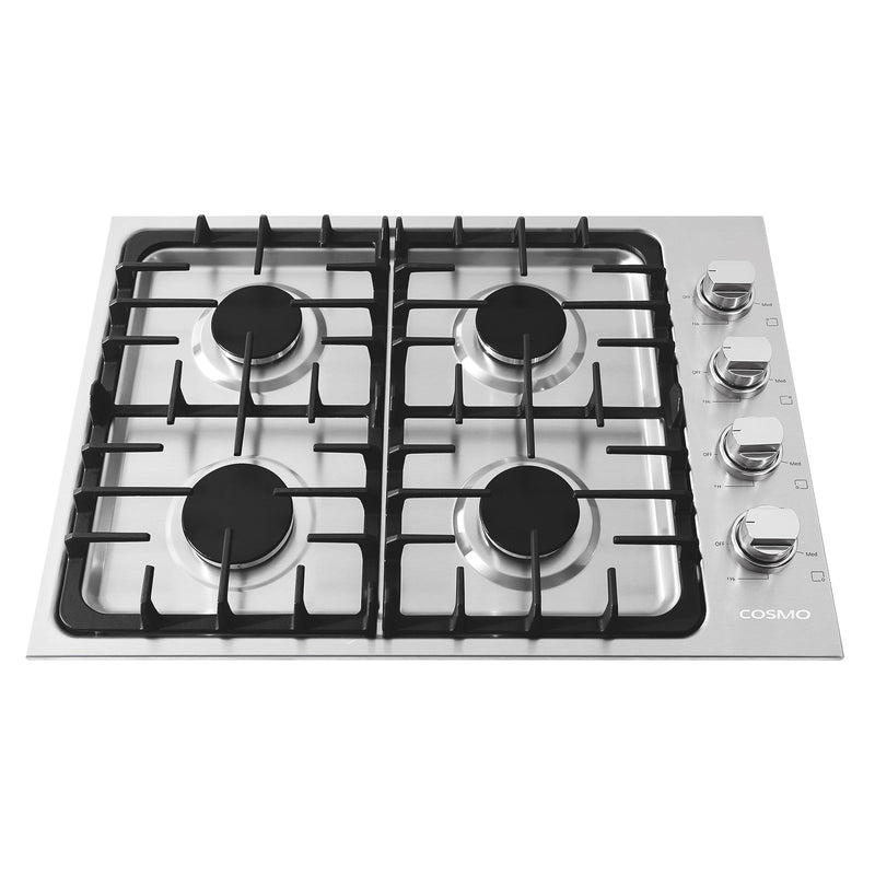 Cosmo 30" Gas Cooktop in Stainless Steel, 4 Sealed Burners, 18,000 BTU Burner, Cast-Iron Grates, COS-DIC304