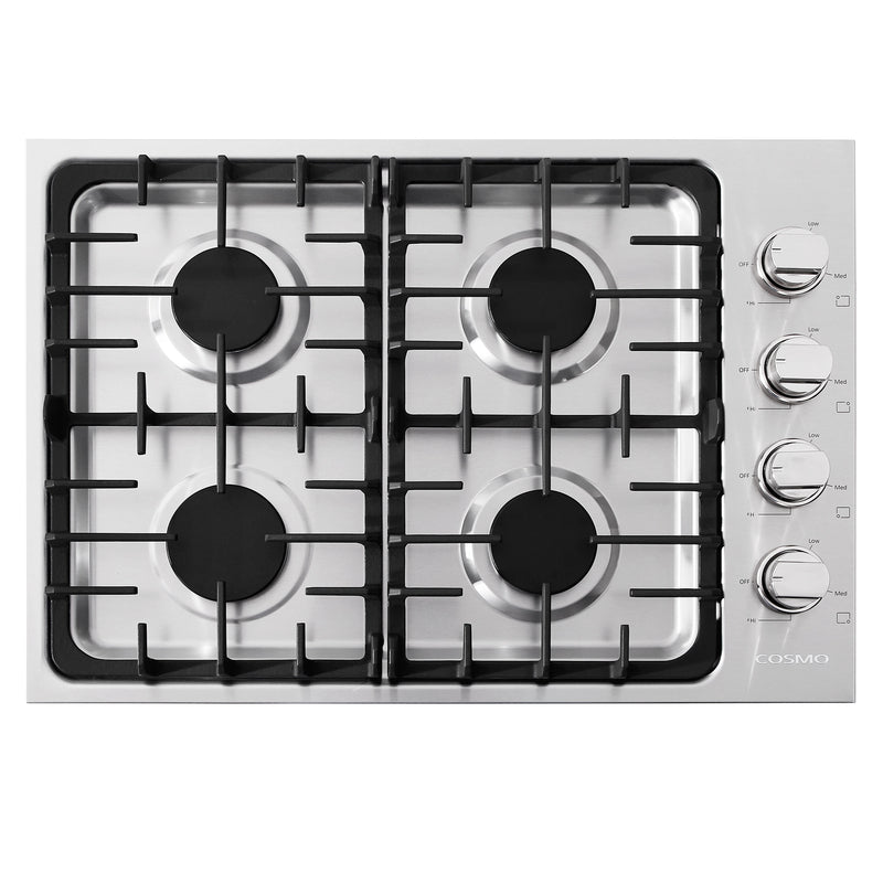 Cosmo 30" Gas Cooktop in Stainless Steel, 4 Sealed Burners, 18,000 BTU Burner, Cast-Iron Grates, COS-DIC304