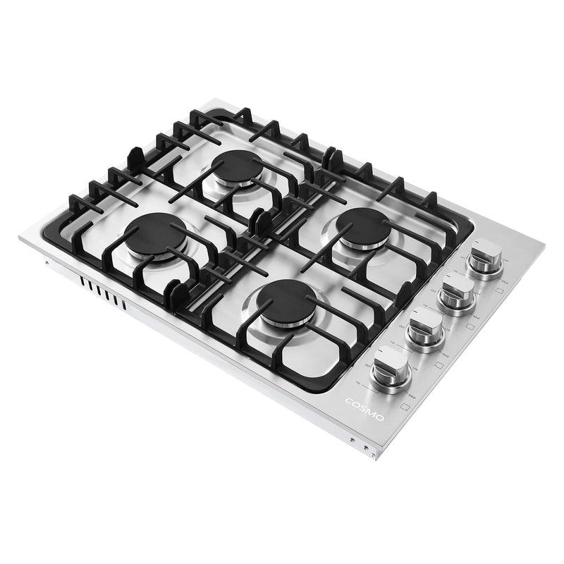 Cosmo 30" Gas Cooktop in Stainless Steel, 4 Sealed Burners, 18,000 BTU Burner, Cast-Iron Grates, COS-DIC304