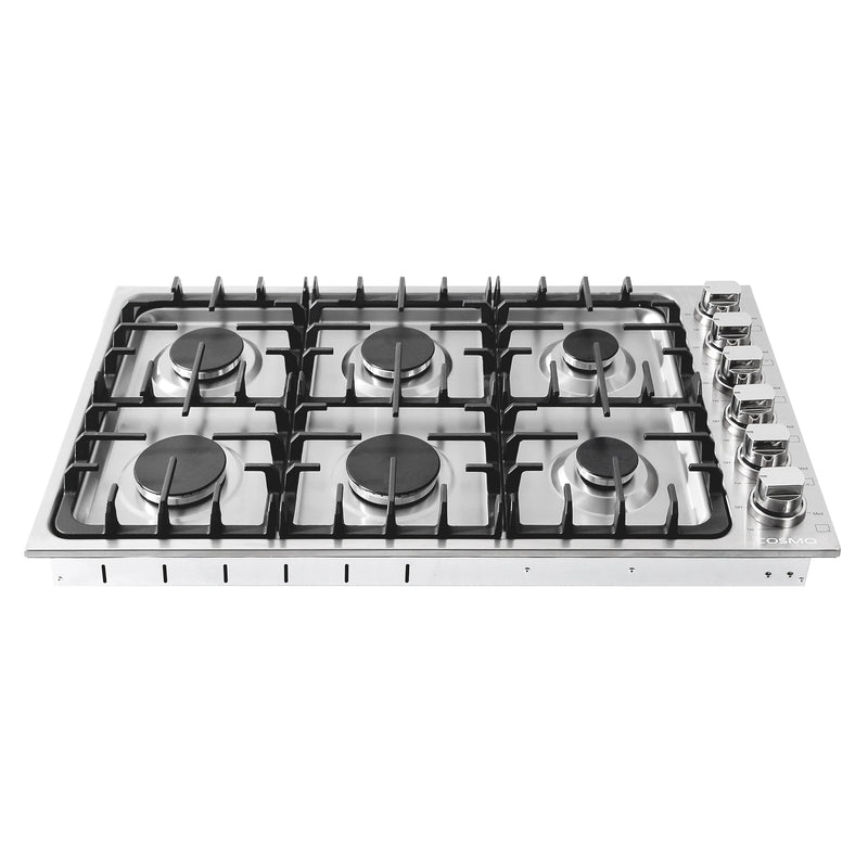Cosmo 36" Gas Cooktop in Stainless Steel, 6 Italian Burners, Cast-Iron Grates, COS-DIC366