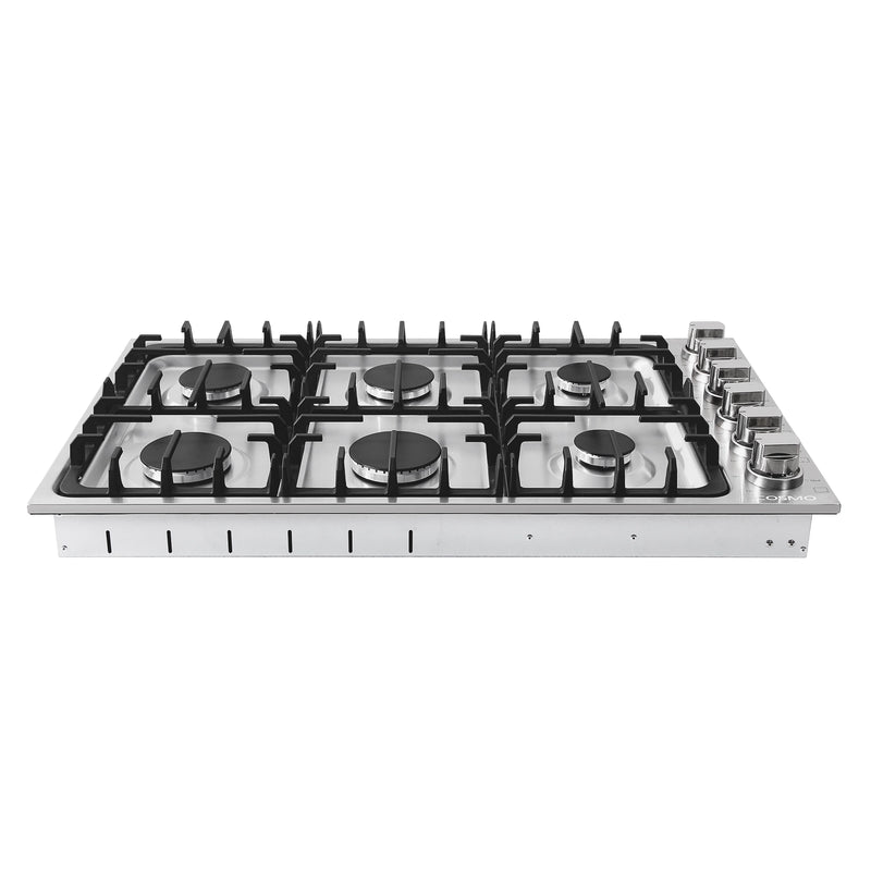 Cosmo 36" Gas Cooktop in Stainless Steel, 6 Italian Burners, Cast-Iron Grates, COS-DIC366