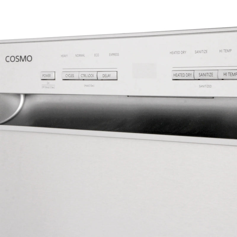 Cosmo 24" Built-In Tall Tub Dishwasher in Fingerprint Resistant Stainless Steel, Quiet 52 dBA, Adjustable Upper Rack, COS-DWD24FBR