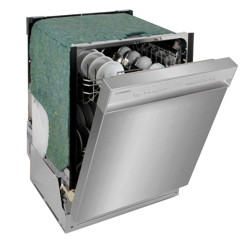 Cosmo 24" Built-In Tall Tub Dishwasher in Fingerprint Resistant Stainless Steel, Quiet 52 dBA, Adjustable Upper Rack, COS-DWD24FBR