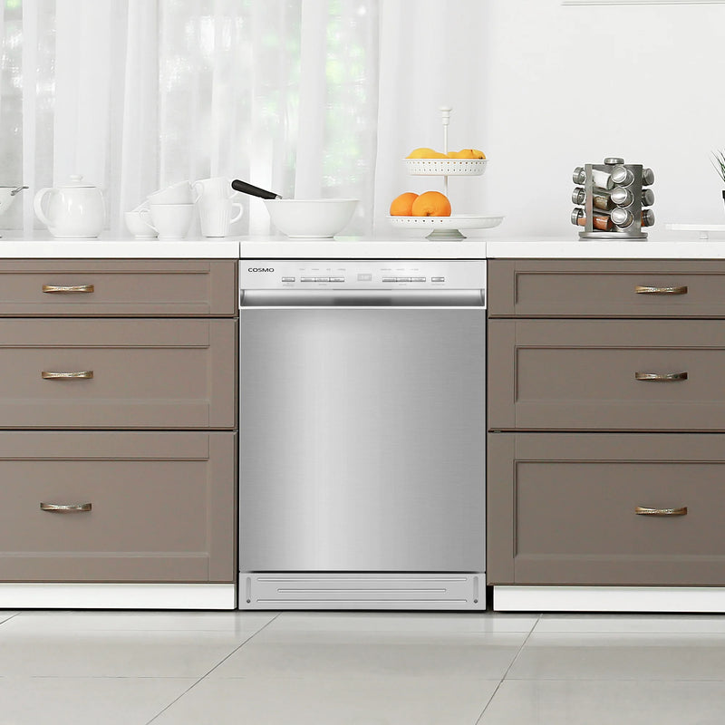 Cosmo 24" Built-In Tall Tub Dishwasher in Fingerprint Resistant Stainless Steel, Quiet 52 dBA, Adjustable Upper Rack, COS-DWD24FBR