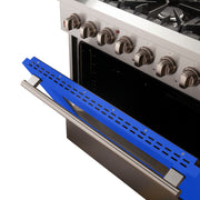 Forno Galiano 36" Freestanding Dual Fuel Range in Stainless Steel with Blue Door, 6 Sealed Burners, True Convection, Cast-Iron Grates, FFSGS6156-36BLU
