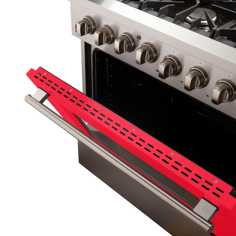 Forno Galiano 36" Freestanding Dual Fuel Range in Stainless Steel with Red Door, 6 Sealed Burners, True Convection, FFSGS6156-36RED