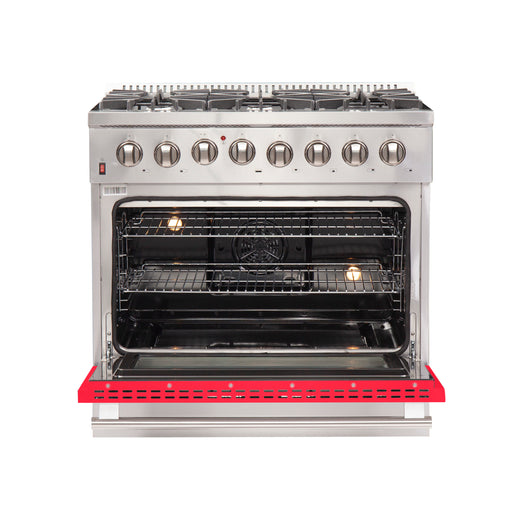 Forno Galiano 36" Freestanding Dual Fuel Range in Stainless Steel with Red Door, 6 Sealed Burners, True Convection, FFSGS6156-36RED