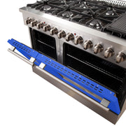 Forno Galiano 48" Freestanding Dual Fuel Range in Stainless Steel with Blue Door, 8 Sealed Burners, Double Oven, Griddle, FFSGS6156-48BLU