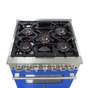 Forno Capriasca 30" Freestanding Dual Fuel Range in Stainless Steel with Blue Door, 5 Brass Burners, True Convection, Cast-Iron Grates, FFSGS6187-30BLU