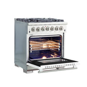Forno Capriasca 30" Freestanding Dual Fuel Range in in Stainless Steel with White Door, 5 Brass Burners, True Convection, Cast-Iron Grates, FFSGS6187-30WHT