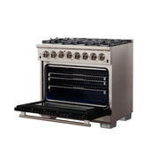 Forno Capriasca 36" Freestanding Dual Fuel Range in Stainless Steel with Black Door, 6 Brass Burners, True Convection, Cast-Iron Grates, FFSGS6187-36BLK