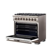 Forno Capriasca 36" Freestanding Dual Fuel Range in Stainless Steel with White Door, 6 Brass Burners, True Convection, Cast-Iron Grates, FFSGS6187-36WHT