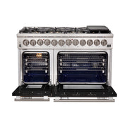Forno Capriasca 48" Freestanding Dual Fuel Range in Stainless Steel with Black Door, 8 Brass Burners, Double Oven, Griddle, FFSGS6187-48BLK