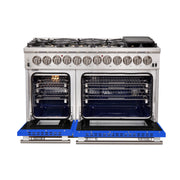 Forno Capriasca 48" Freestanding Dual Fuel Range in Stainless Steel with Blue Door, 8 Brass Burners, Double Oven, Griddle, FFSGS6187-48BLU