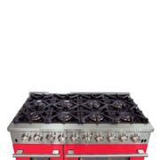 Forno Capriasca 48" Freestanding Dual Fuel Range in Stainless Steel with Red Door, 8 Brass Burners, Double Oven, Griddle, FFSGS6187-48RED