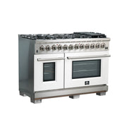 Forno Capriasca 48" Freestanding Dual Fuel Range in in Stainless Steel with White Door, 8 Brass Burners, Double Oven, True Convection, FFSGS6187-48WHT
