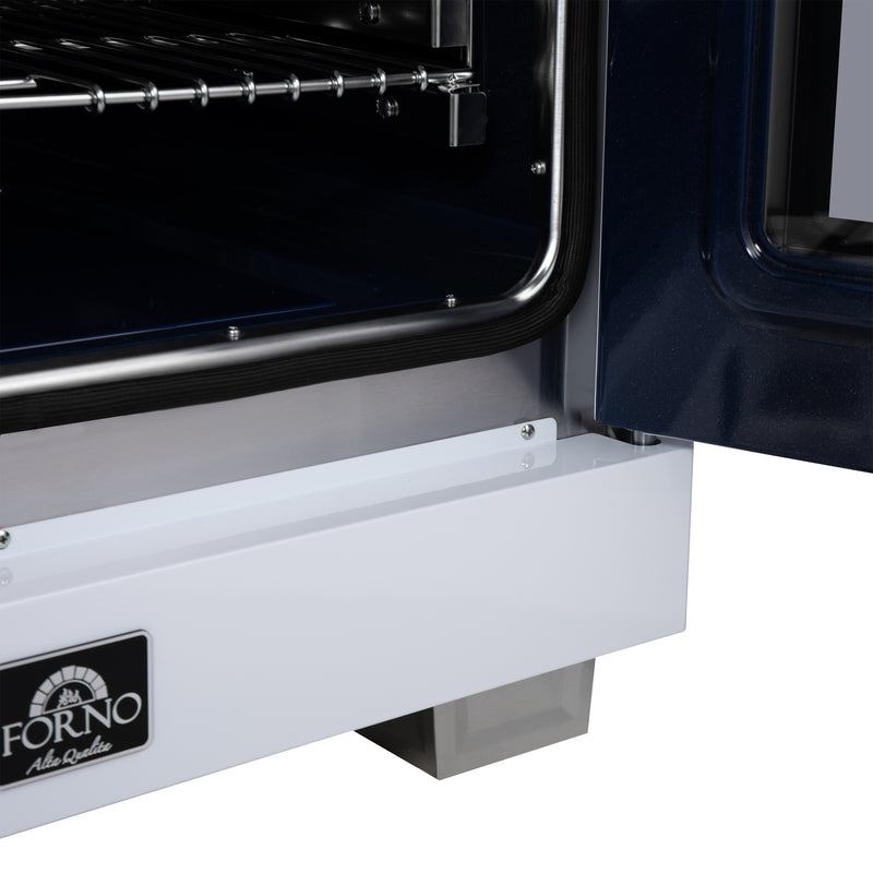 Forno Capriasca 30" Freestanding French Door Dual Fuel Range in White with 5 Brass Burners, Air Fryer Kit, Rotisserie Kit, Wok Support & Griddle in White with Antique Brass Accents, FFSGS6387-30WHT