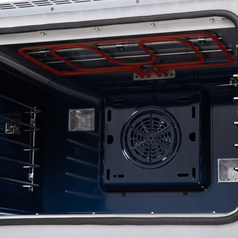 Forno Capriasca 30" Freestanding French Door Dual Fuel Range in White with 5 Brass Burners, Air Fryer Kit, Rotisserie Kit, Wok Support & Griddle in White with Antique Brass Accents, FFSGS6387-30WHT