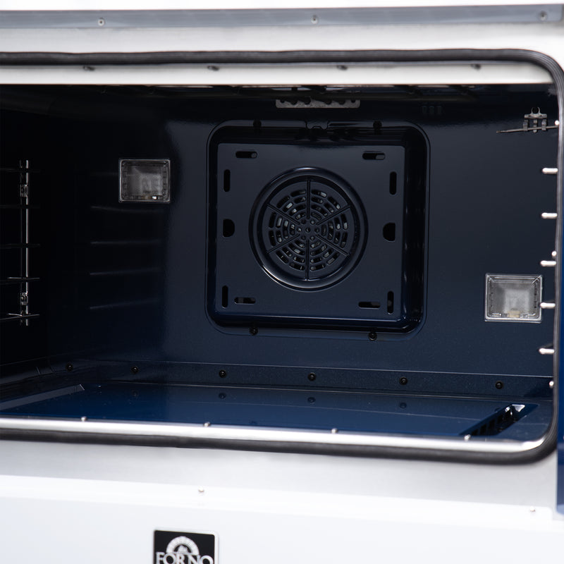 Forno Capriasca 36" 5.36 cu. ft. Dual Fuel Range with 6 Brass Burners, Air Fryer Kit, Rotisserie Kit, Wok Support & Griddle in White with Antique Brass Handles, FFSGS6387-36WHT