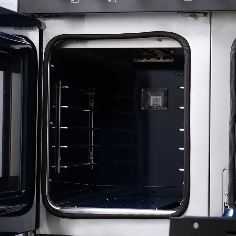 Forno Capriasca 48" 6.58 cu. ft. Dual Fuel Range with 8 Brass Burners, Air Fryer Kit, Rotisserie Kit, Wok Support & Griddle in Black with Antique Brass Handles, FFSGS6387-48BLK